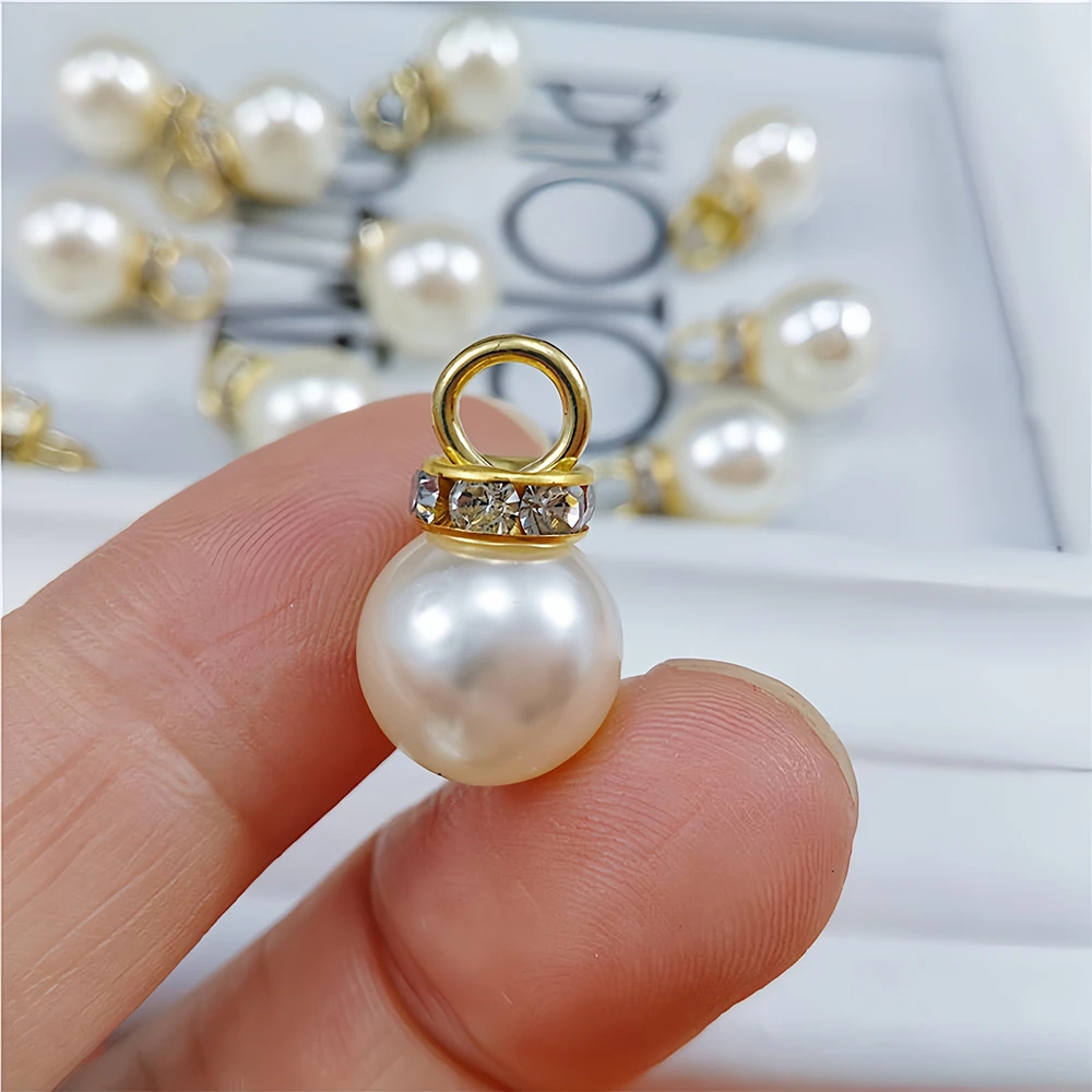 10pcs Inlaid Rhinestone Imitation Pearl Beads Pendant Accessories for Necklace Clothes Earring Charm Bracelet DIY Jewelry Making