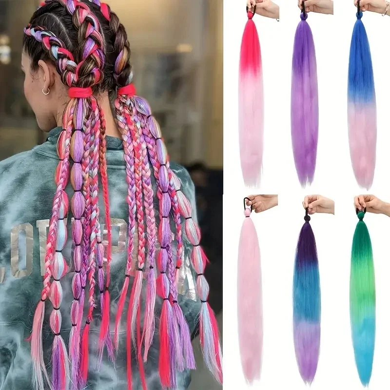 Synthetische Ombre-Farben, Jumbo-Zopf, Pferdeschwanz, elastisches Gummiband, Haarverlängerung, elegante, perfekte Urlaubsfrisur, einfach zu tragen