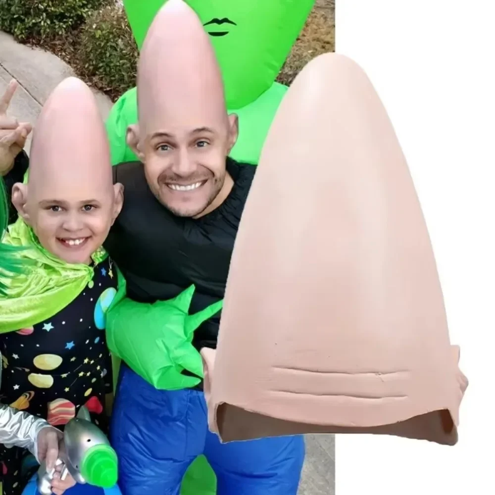 Cabeça de ovo em forma de pele, máscara alienígena cônica, cosplay falso, Coneheads, capacete de látex, dia das bruxas, festa de carnaval, adereços