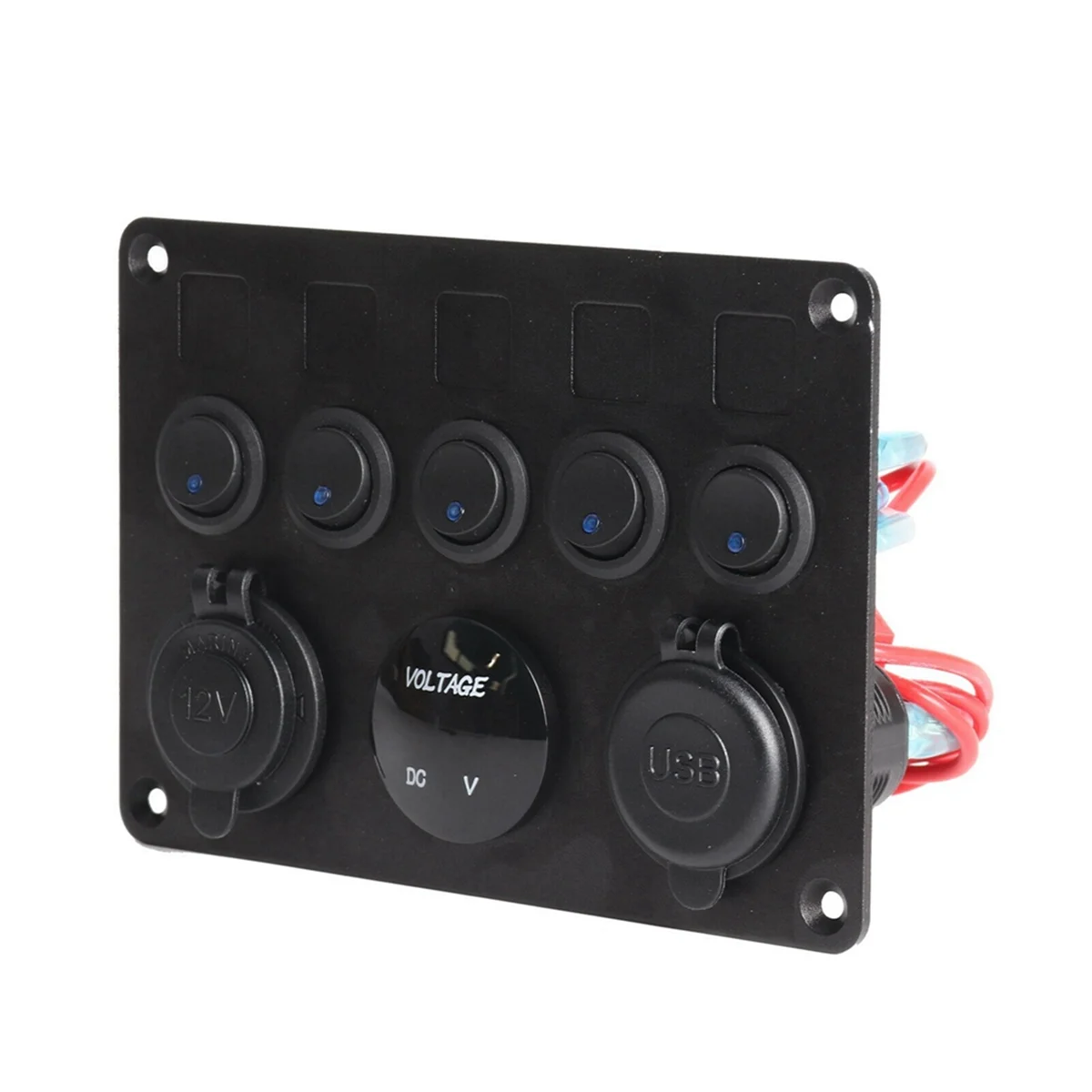 5 Gang 12V/24V Inline-Fuse Box LED Switch Panel Dual USB Car Boat Truck