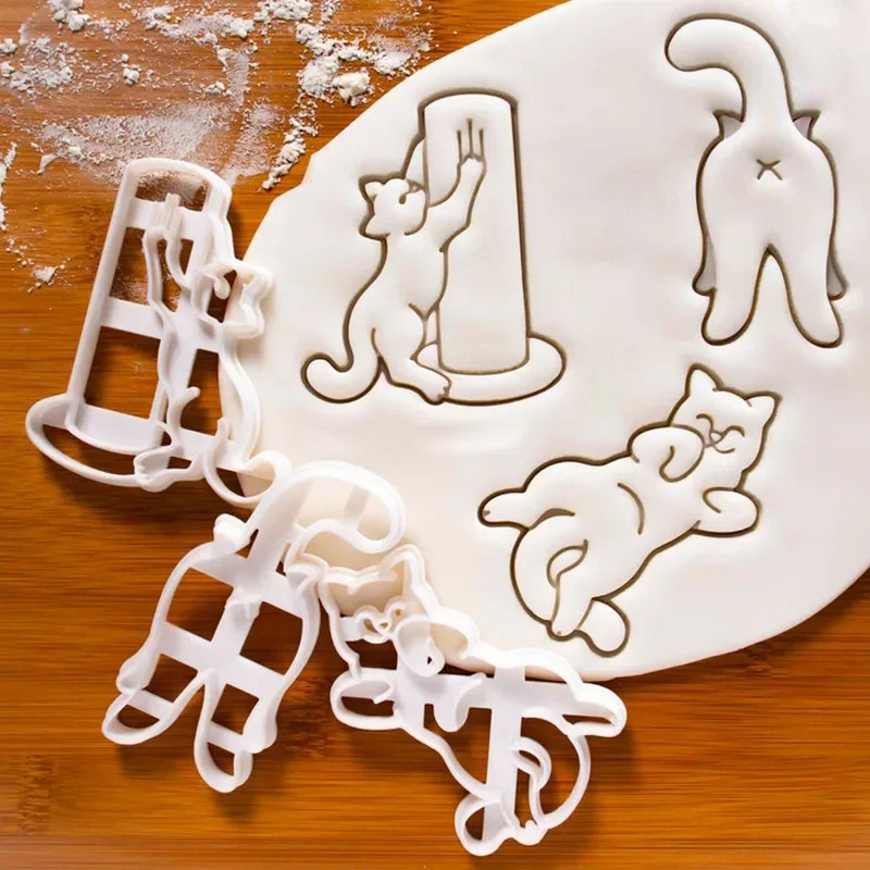 3D DIY Cute Cookie Cutters Mold Cat Kitty 3D Cookie Type Pastry Mold for baking Kids Children Bakeware Kitchen Accessories