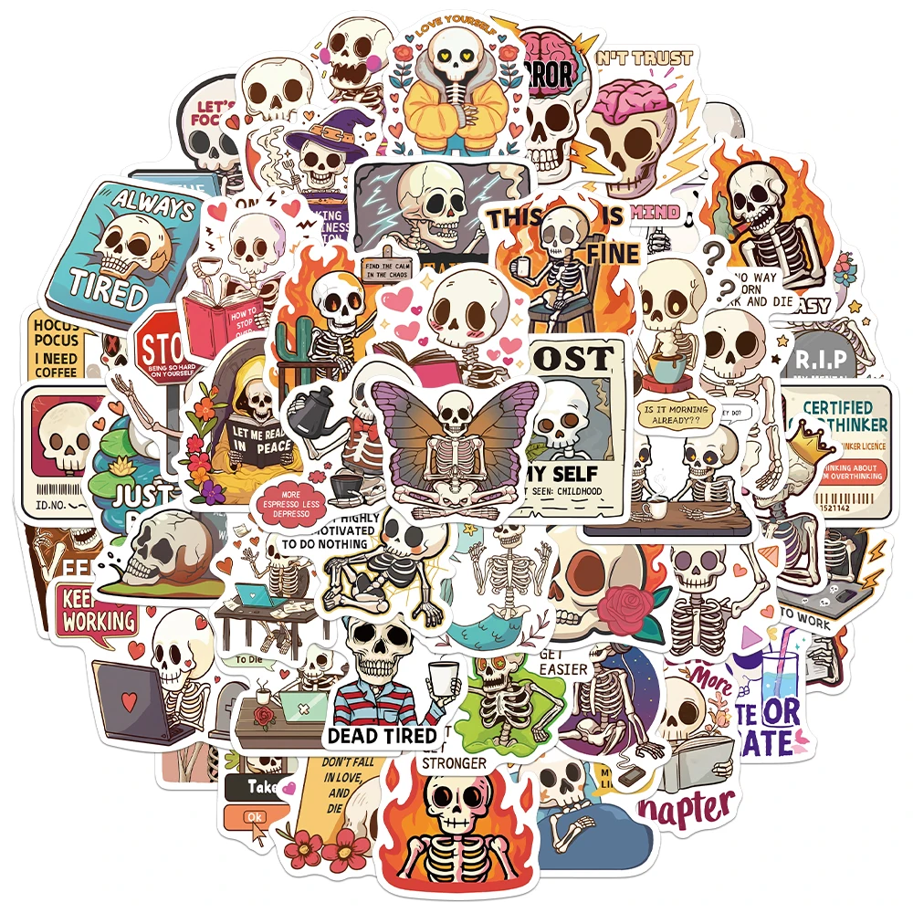 50PCS Creative Cartoon Skeleton Personalized Stickers DIY Phone Case Notebook Water Cup Computer Decorative Decals