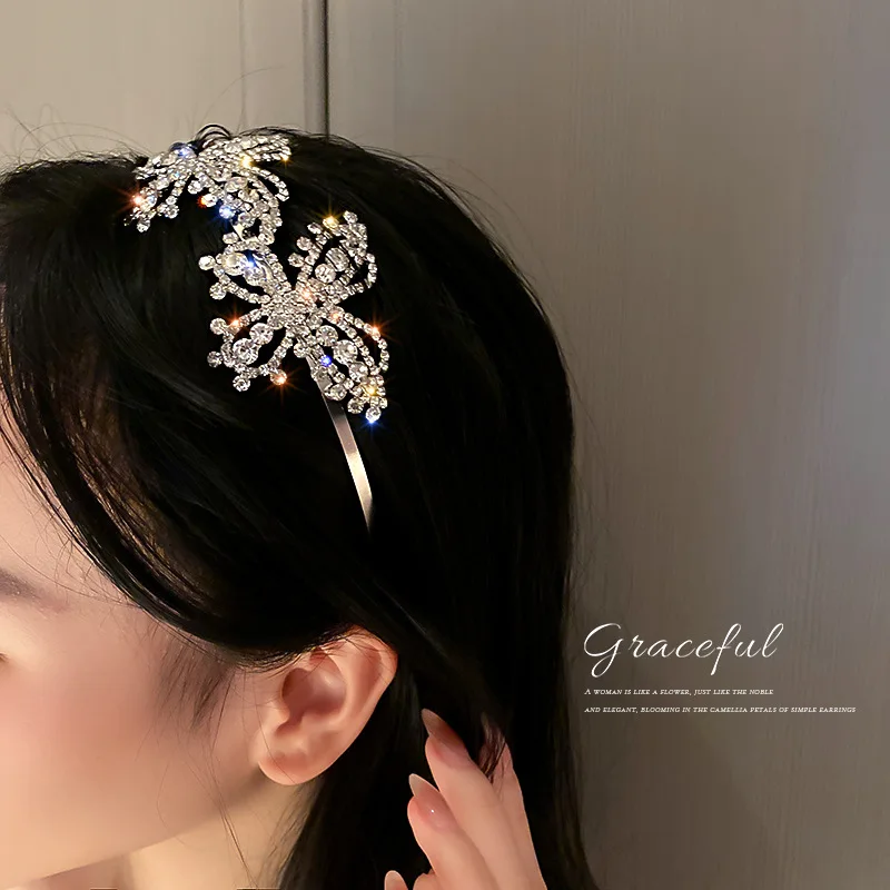 Gorgeous Wedding Birthday Party Jewelry Hair Accessories Classic Butterfly Full Diamond Crown Headwear Princess Palace Hair Hoop