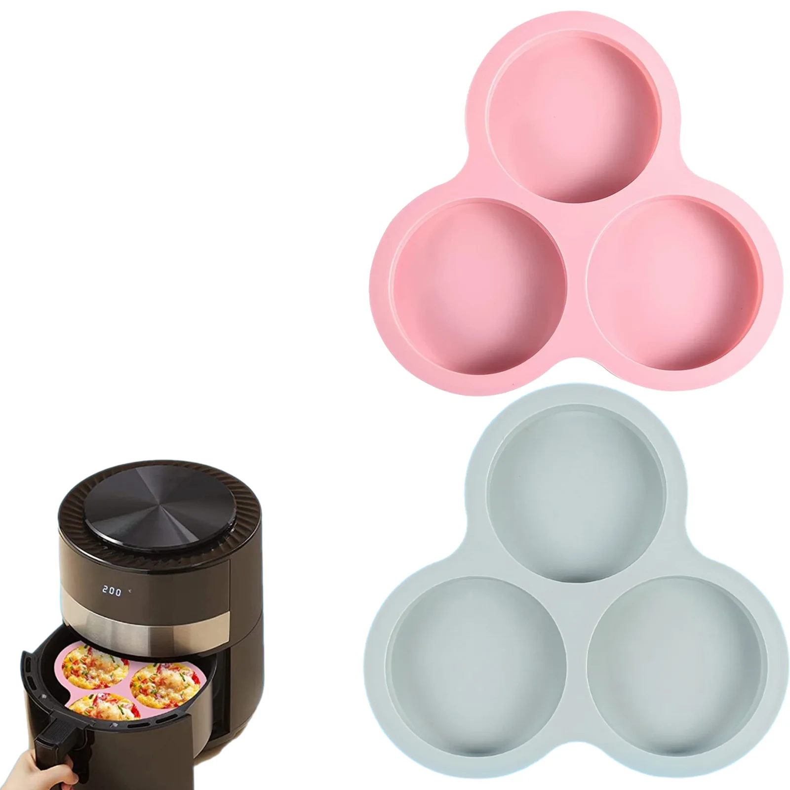 Molde de silicona para freidora de aire de 1/2 piezas, 3 cavidades, antiadherente, accesorios de cocina para hornear huevos