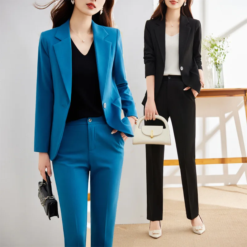 

Blue Business Suit Women's Spring and Autumn Elegant Broadcast Art Exam Host Formal Wear Small Business Suit Coat Overalls