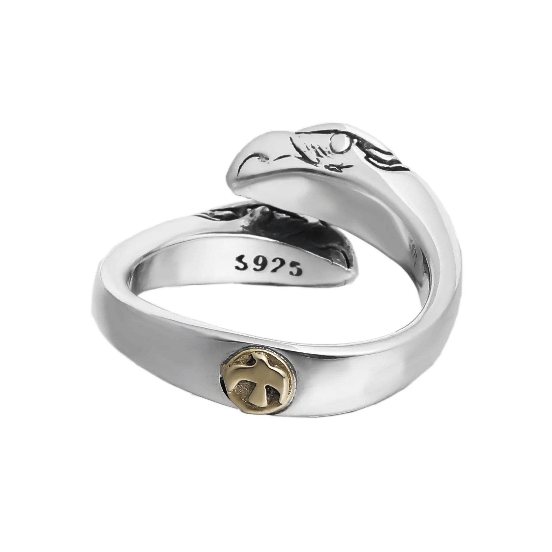 S925 argento Sterling personalità doppia testa aquila anello aperto tendenza moda uomo e donna anello in oro punto aquila volante