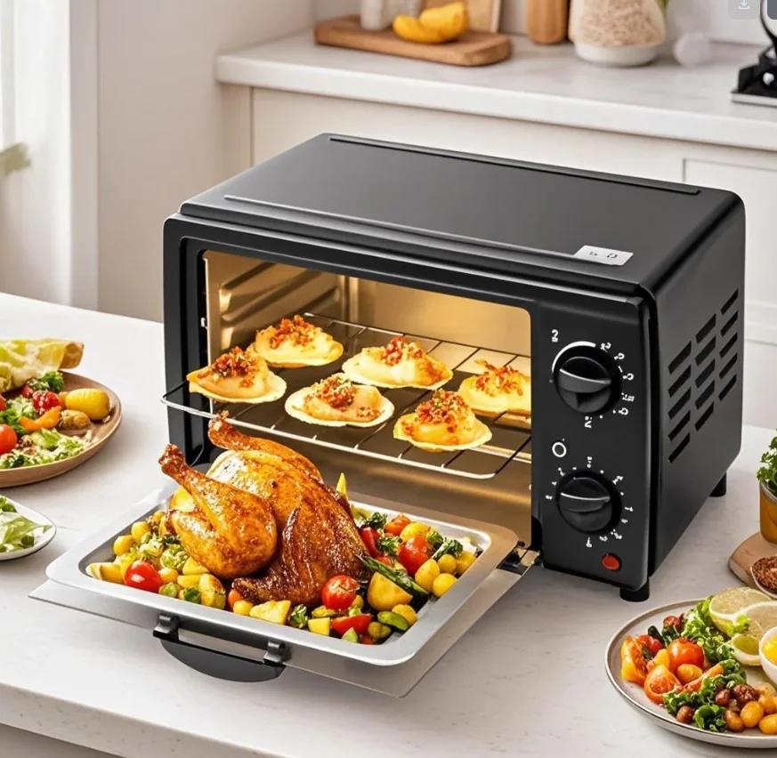 فرن مقلاة هوائية صغير 700 وات 13 لتر، خباز حراري متعدد الوظائف للخبز الصحي والتحميص، كهربائي مدمج للطهي المنزلي