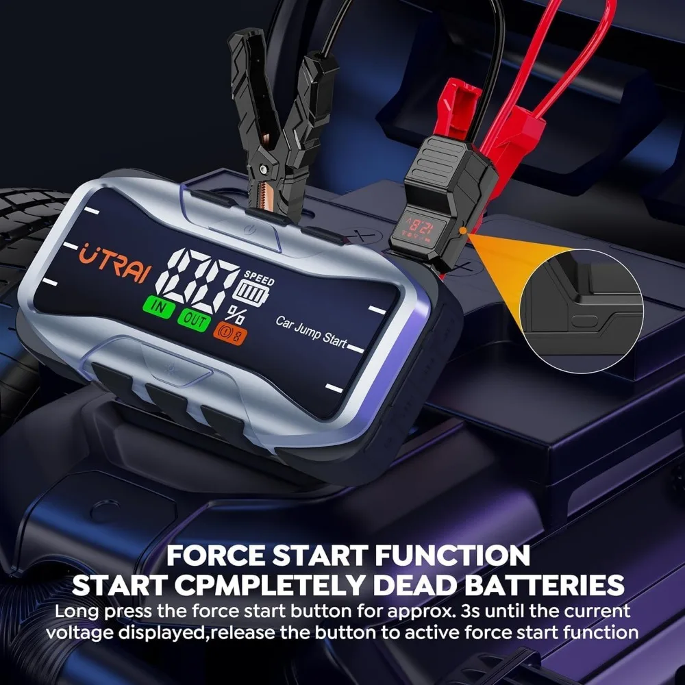 UTRAI 8000A محمول للقفز للسيارة، بطارية 12 فولت، صندوق قفز 27000 مللي أمبير في الساعة لجميع محركات الغاز والديزل 12 لتر، 65 وات سريع Cha