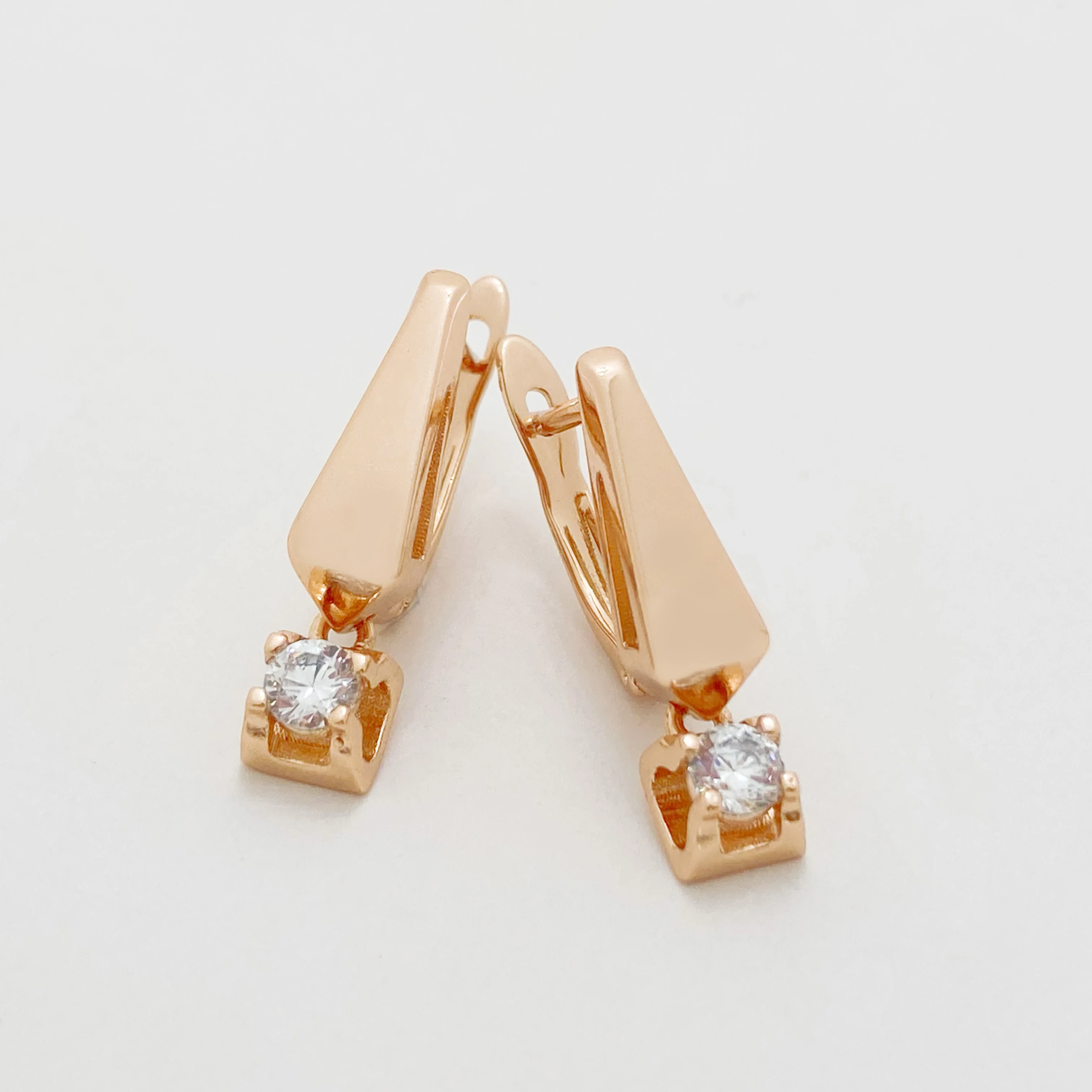 New Long 585 Rose Gold Color Dangle Earrings 2 Sizes White Natural Zircon Women Simple Daily Fashion Jewelry