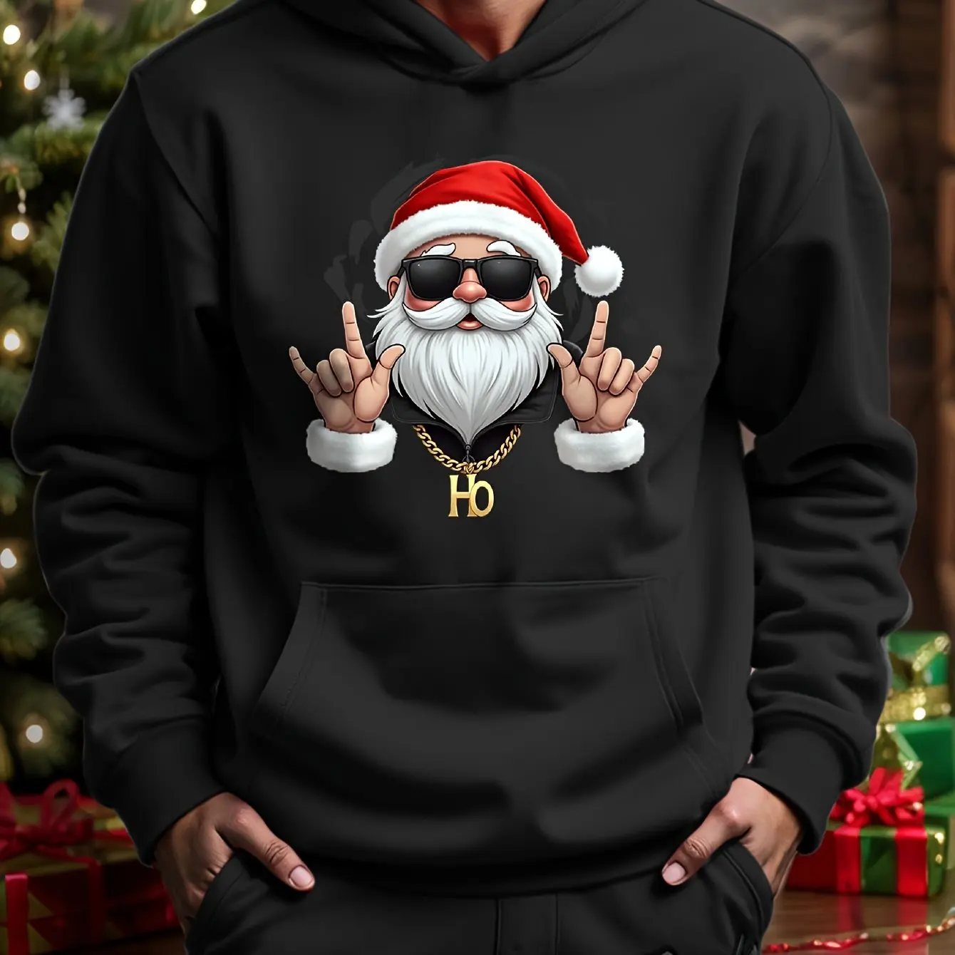 

Cartoon Santa Claus Print Men's Hoodies Autumn and Winter Casual Oversized Sweatshirts High Quality X'mas Clothing Fashion Tops