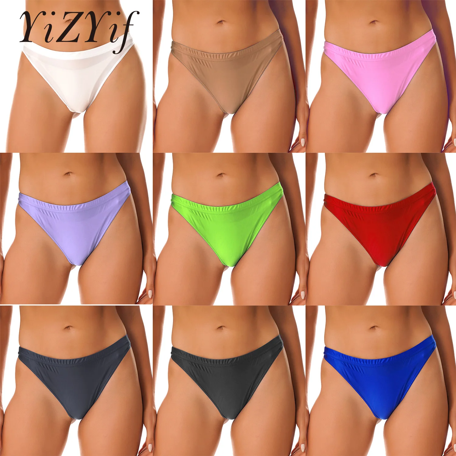 

Women's Glossy Sexy Briefs Low Rise Thong Bikini Bottom Separate Swimsuit Elastic Waistband Tights Panties Underwear Swimwear