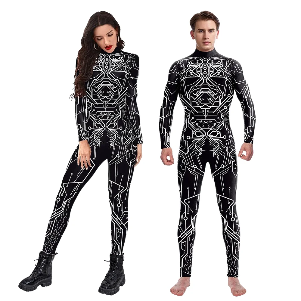 [You're My Secret] Halloween Fancy 3D Punk Circuit Printed Spandex Catsuit Cosplay Women Sexy Jumpsuits Unisex Zentai Bodysuit