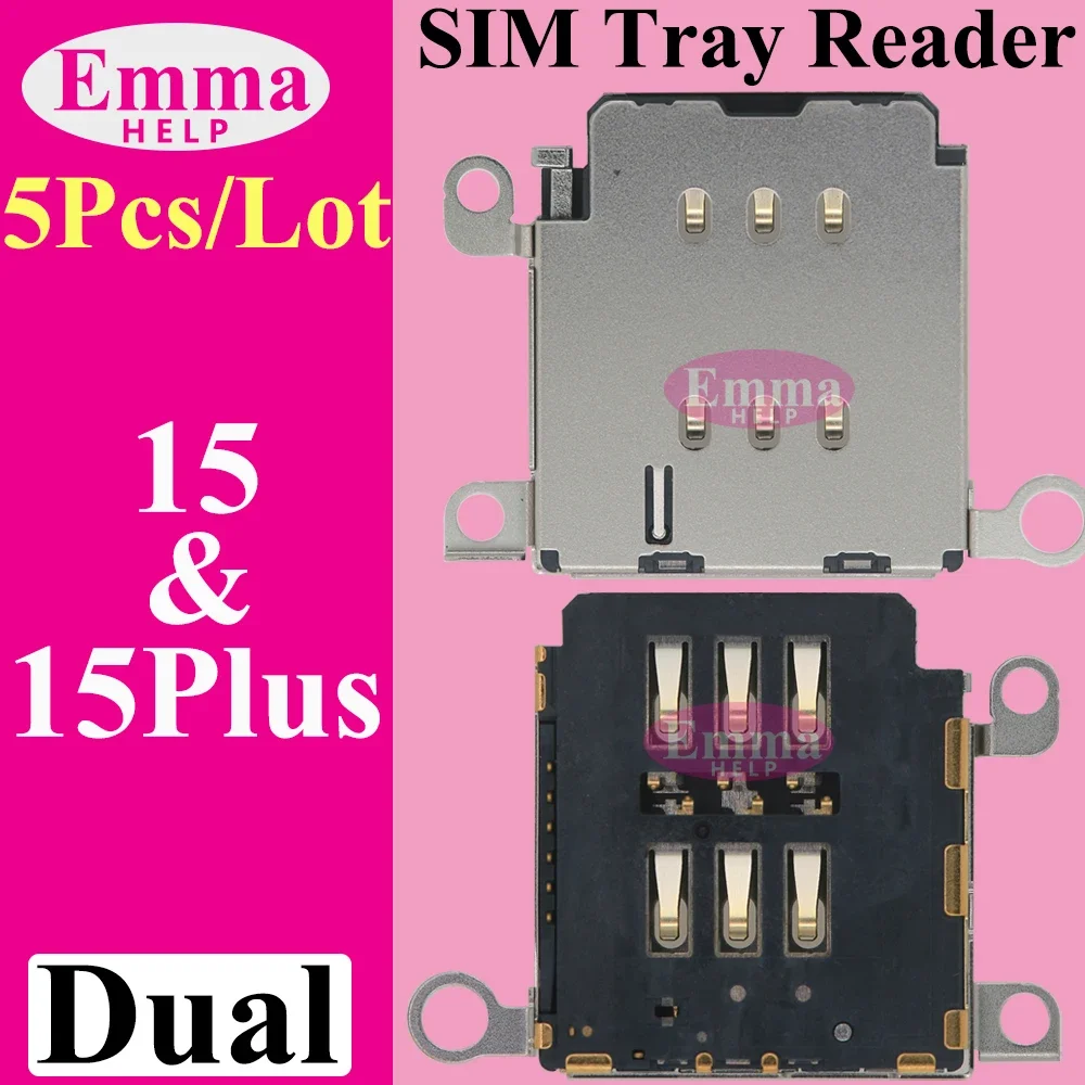 EmmaHelp 5pcs Dual SIM Card Tray Slot Socket Flex Cable for iPhone 11 12 13 14 15 Pro Max XR XS XSMax Inner Micro Reader Adapter