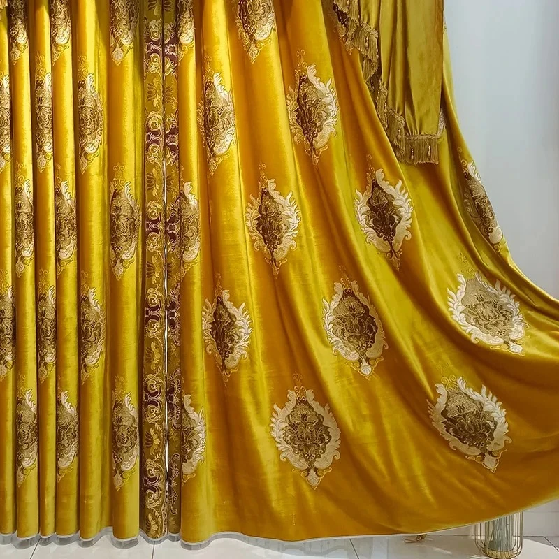 

European Style Embroidery Velvet Curtains for Living Dining Room Bedroom Palace Customized Luxurious Retro High-end