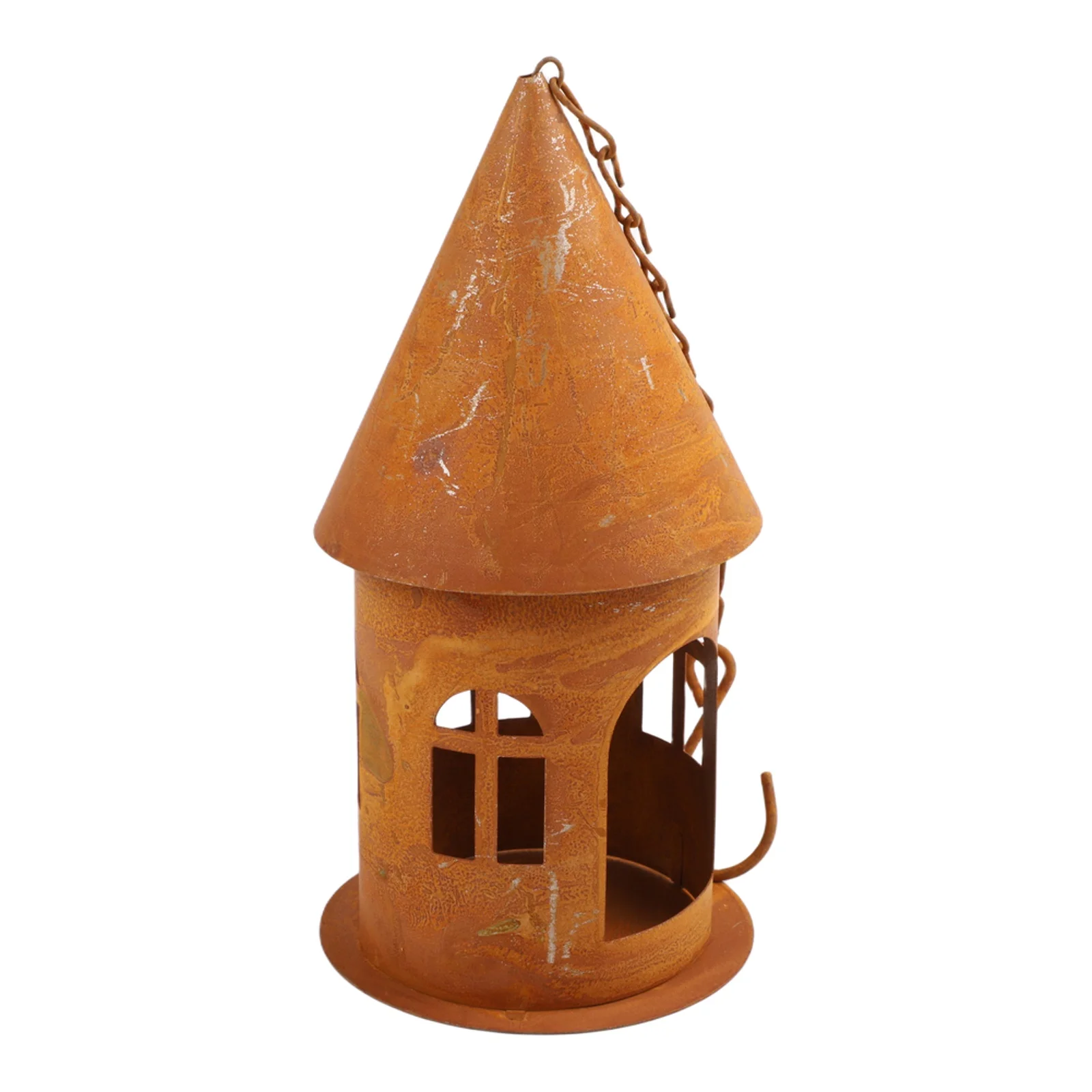 Einfacher rustikaler Burg-Kerzenhalter aus Eisen, 8,27 x 3,94 Zoll, hohler hängender Kerzenhalter für den Außenbereich, Gartendekoration, Ornamente