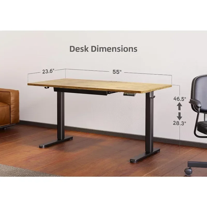 Desk with Drawer Adjustable Height Sit-Stand Computer Workstation for Office Bedroom Living Room Easy To Assemble