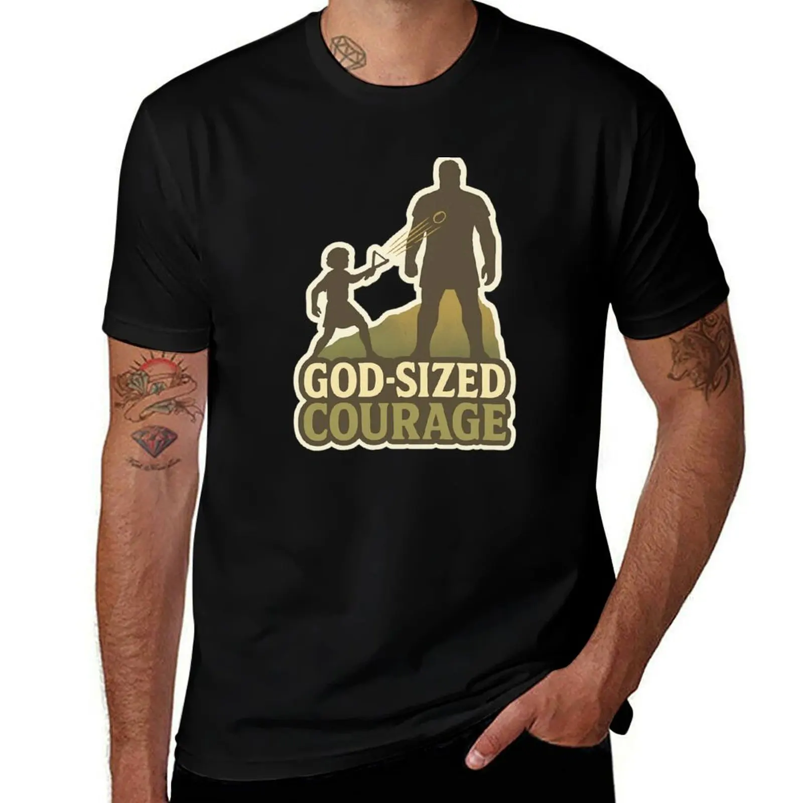 

“God-Sized Courage” – David and Goliath T-Shirt heavyweights plus size tops mens clothing
