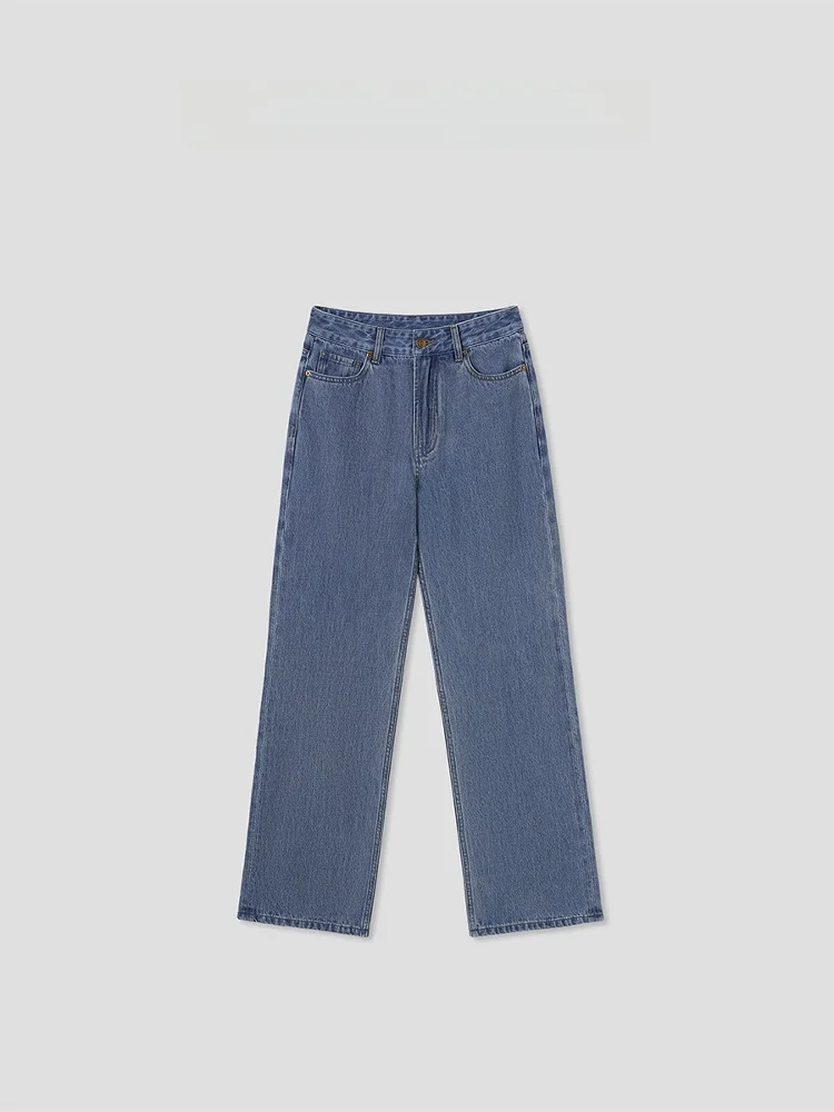 

Джинсы женские классические американские прямые с высокой талией, широкие штанины, повседневные, синие, из хлопкового денима RW24AX80425