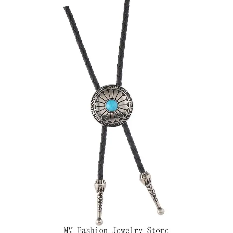 D0UB الفيروز كاوبوي بولو التعادل قلادة مع لهجات سبيكة زهرة لحدث مسابقات رعاة البقر