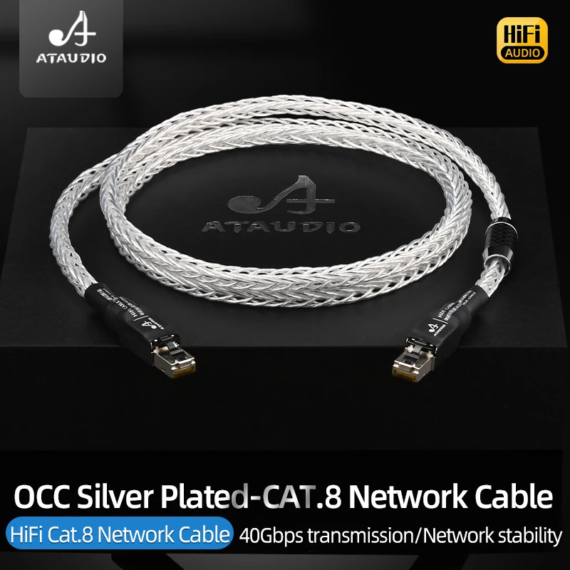 ATAUDIO Cat8 Ethernet Patch Cord High Speed RJ45 Network Cable OCC Silver Plated 40Gbps Laptop Router Internet LAN Cable