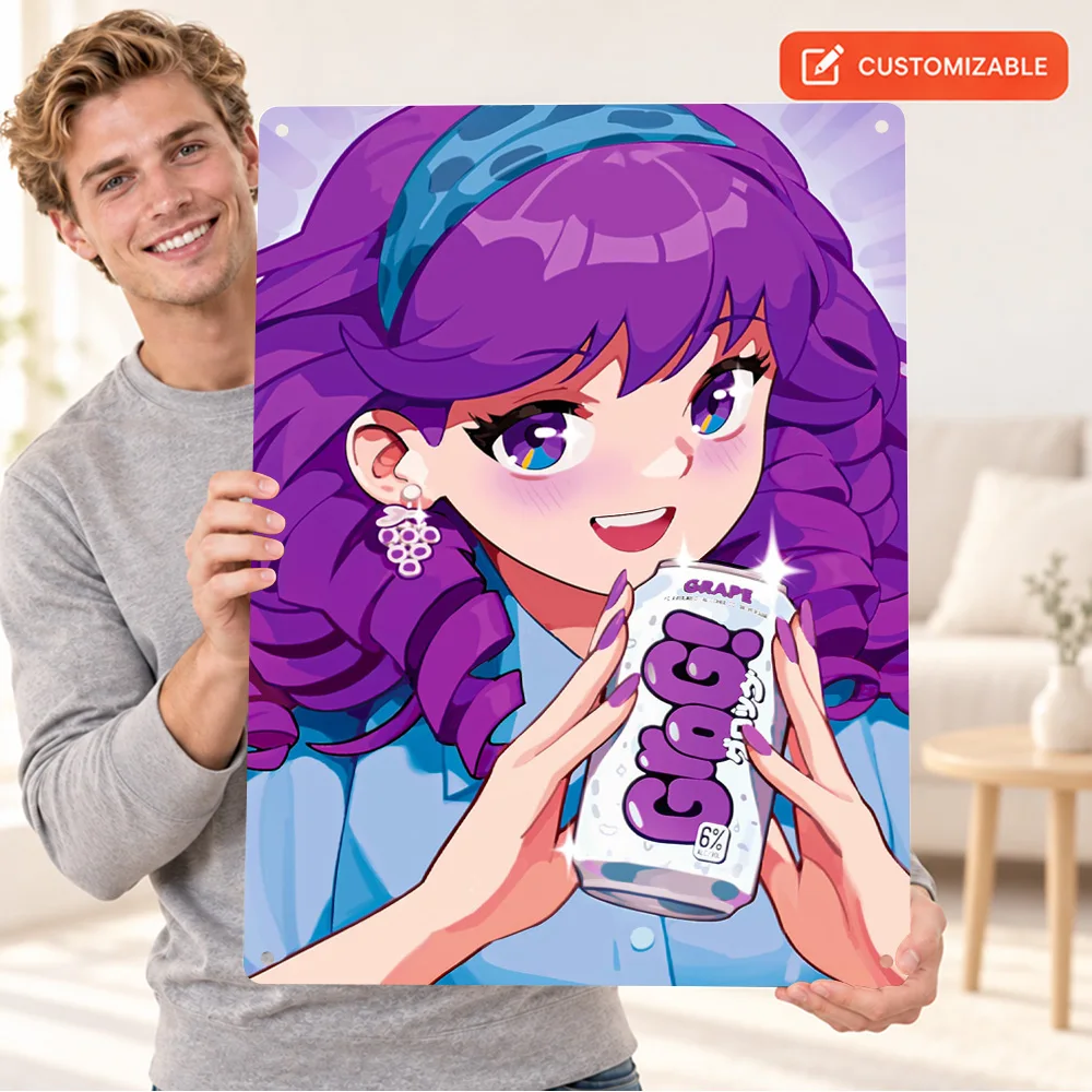 Grog Girls Gabby Grape Textured Metal Poster Customized Aluminum Sign Minimalist Vector Illustration Wall Art For Reading Corner