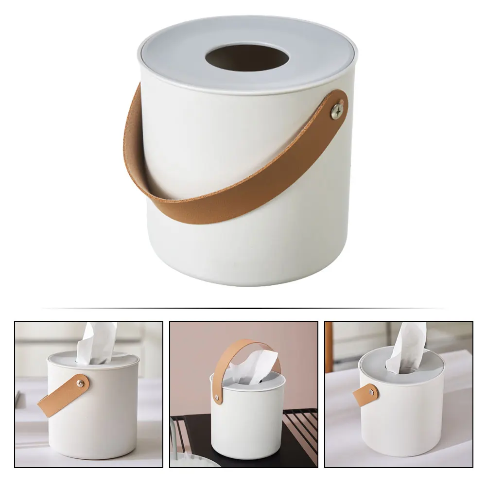 

Modern Round Tissue Box Household Paper Towel Container With Handle Multi-Purpose Napkin Holder For Bedroom Bathroom Room