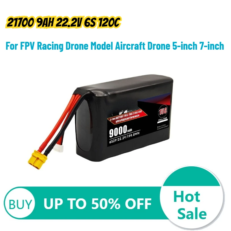 

21700 9Ah 22.2V 6S 120C High-rate Lithium Battery for FPV Racing Drone Model Aircraft Drone 5-inch 7-inch Rechargeable battery