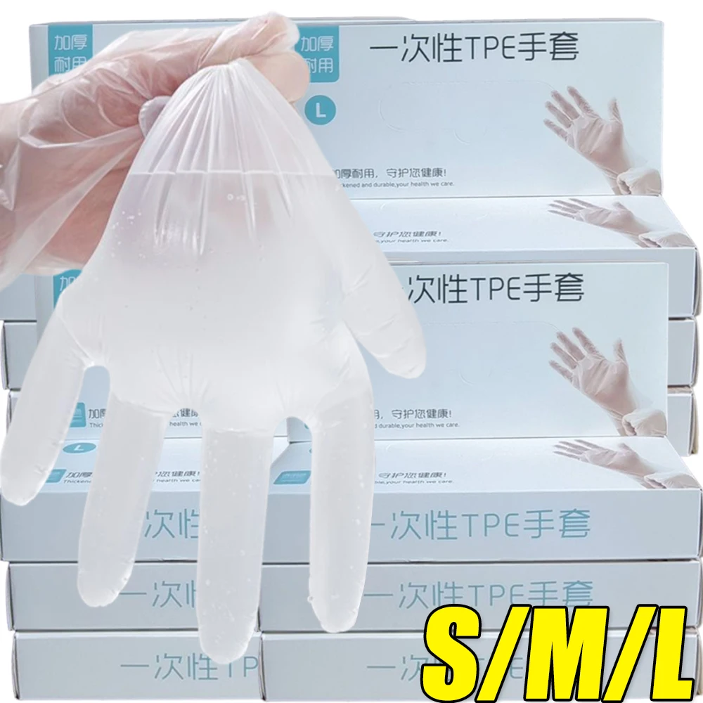 60/600pcs Disposable Latex Free Gloves Disposable Transparent TPE Glove Non-Slip Acid Work Safety Food Grade Cleaning Gloves