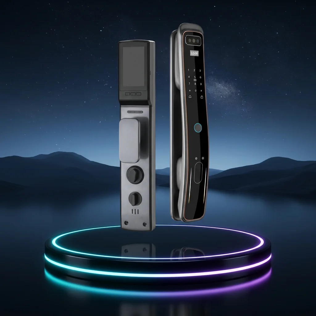 Luxury Villa Grade C 3D Face Recognition Smart Lock Invisible Biometric Fingerprint HD IPS Screen Minimalist Security App