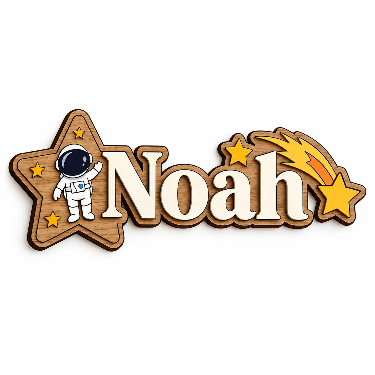 1PC Personalized Wooden Name Sign Custom Double Layer Space Door Plaque 5mm Poplar Plywood Kids Nursery Bedroom Wall Decor Gift