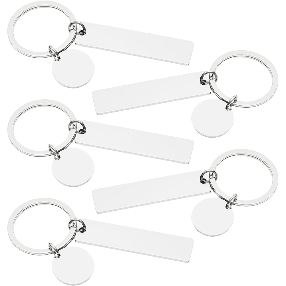 5 Pcs Stainless Steel Round Tag Rectangular Metal Keychain Jewelry Pendant Lettering (silver) 5pcs Supply Keychains