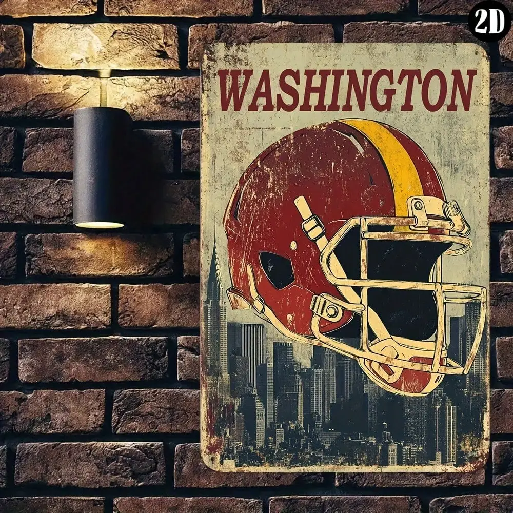 علامة معدنية كلاسيكية قابلة للتخصيص لكرة القدم في واشنطن، ملصق رياضي ريترو مقاس 8 × 12 بوصة لديكور المطبخ في مزرعة المنزل على شكل كهف للرجال #1
