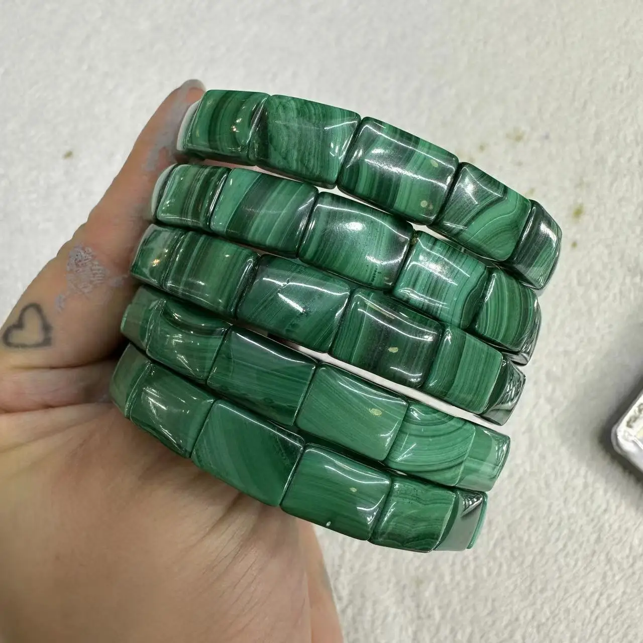 Genuine Natural Green Malachite Chrysocolla Bracelet 12x9mm Women Men Healing Stone Stretch Rectangle Beads Crystal AAAAA