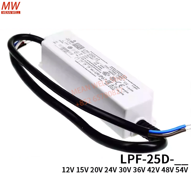 

MEAN WELL 25W Constant Voltage + Constant Current LED Driver Waterproof Power Supply LPF-25D-48 PFC Plastic Case for Lighting