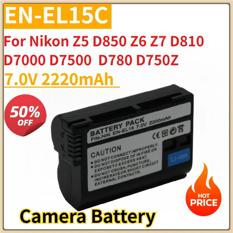 

New Camera Battery EN-EL15C 7.0V 2220mAh For Nikon Z5 D850 Z6 Z7 D810 D7000 D7500 D780 D750Z8 D850 D800E D750 D610 D600 D7500