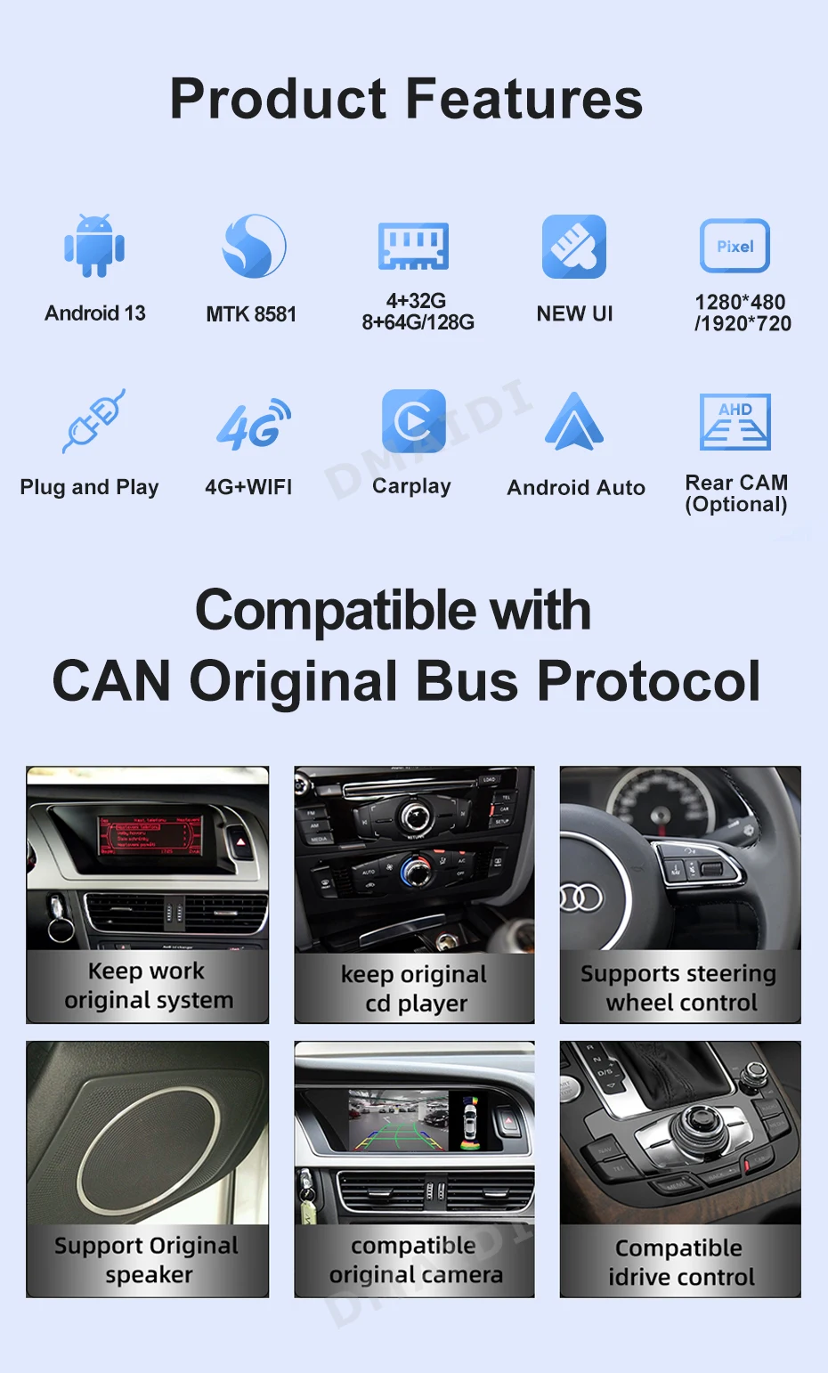 Reproductor Multimedia de vídeo para coche, pantalla de navegación GPS, Android 13, Apple Carplay, 2013 ", 8 núcleos, precio de fábrica, para AUDI A3, 2018-10,25