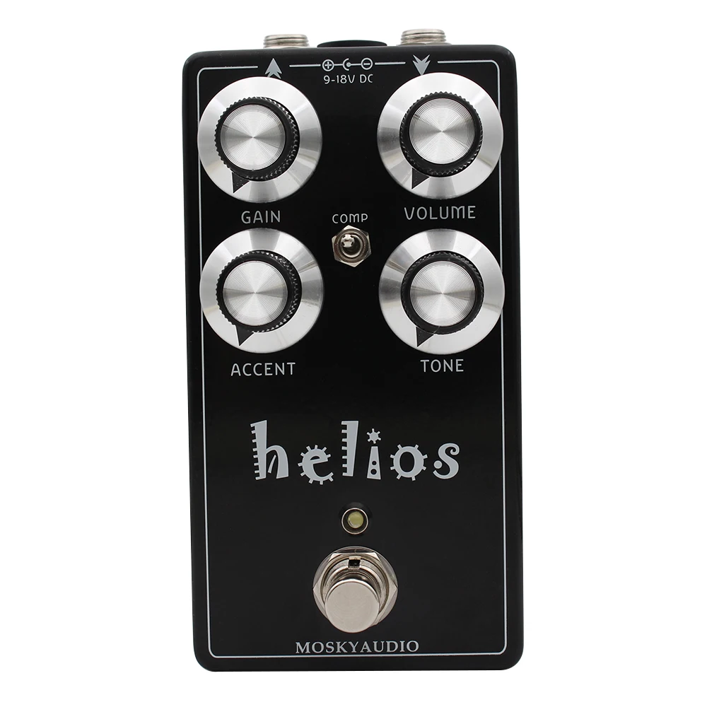MOSKYAUDIO Helios Analog Guitar Overdrive Effect Pedal 3‑Stage Comp 808 Mode 9‑18V True Bypass Boost EQ Stompbox