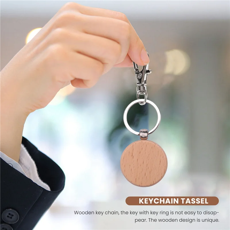 100Pcs Blank Round Wooden Key Chain Diy Wood Keychains Key Tags Can Engrave Diy Gifts XT