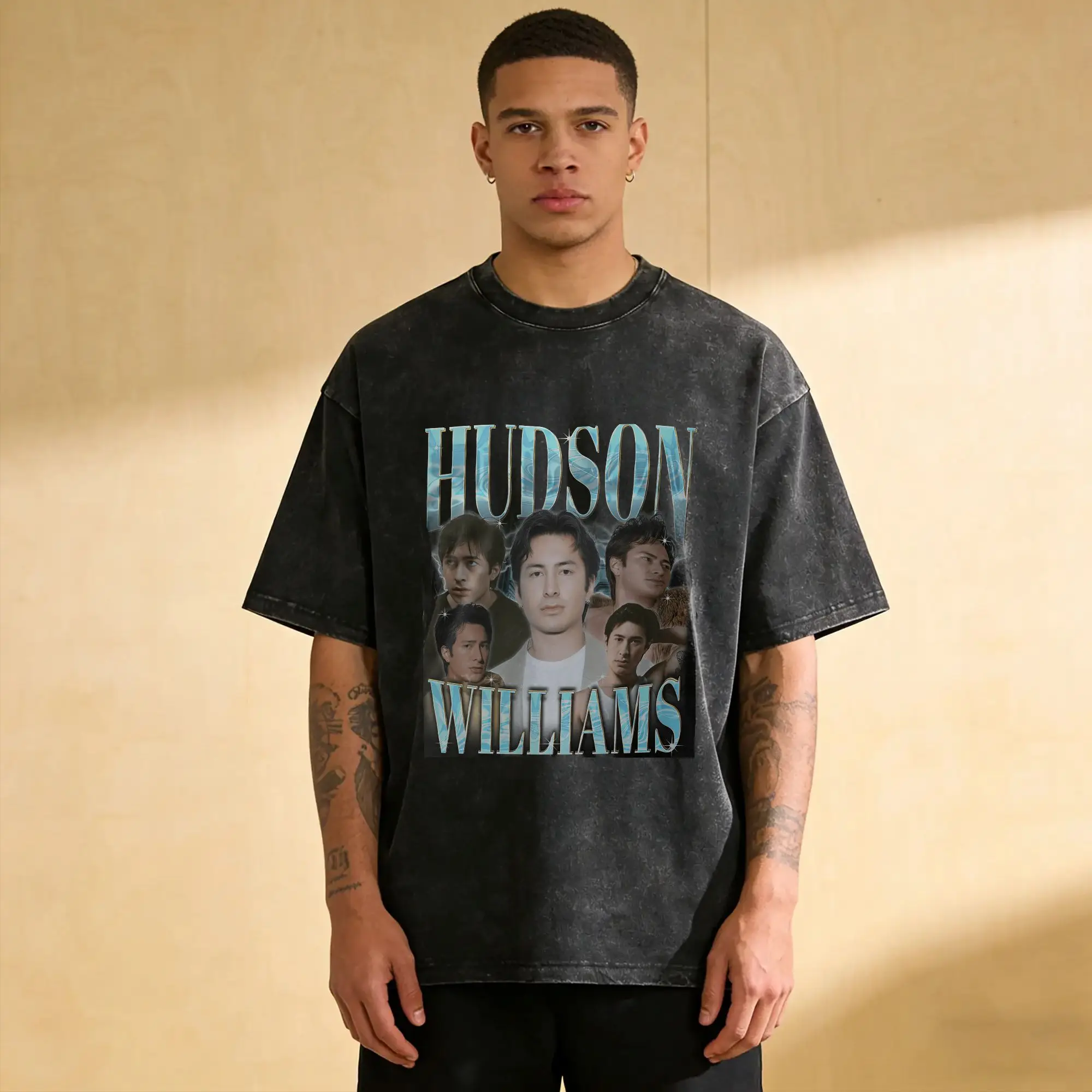 Hudson Williams Washed T-Shirt Male  Streetwear Cotton T-Shirts Beach Comfortable Hip Hop Tee Shirt Custom DIY Plus Size Tops