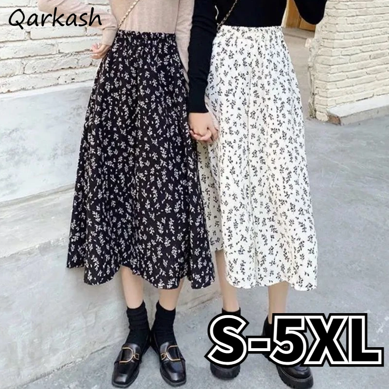 

Floral Midi Skirts Women S-5XL Vintage Baggy Streetwear Aesthetic Mujer Faldas Prairie Style Vacation Minority Feminino Daily