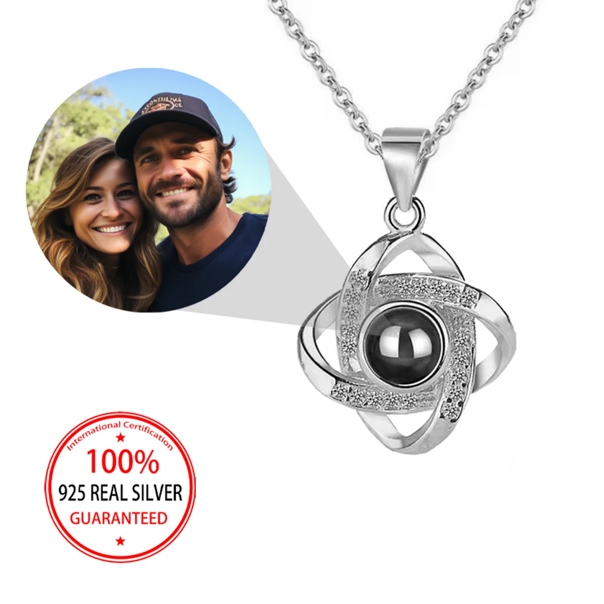 925 Sterling Silver Custom Color Picture Projection Geometric Pendant Necklace Valentine's Day Christmas Gift for Girlfriend