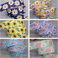 DHK 7/8''5yards Flower Sunflower Printed Grosgrain Ribbon Material Decoration Accessories Collar DIY Sewing Craft C2671
