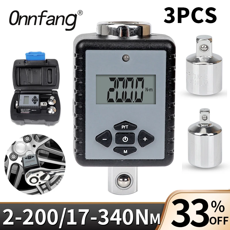 

Onnfang Digital Torque Adapter 1/4 1/2in 0-340Nm Electronic Digital Torque Wrench Converter with Buzzer LED Indicators for Car