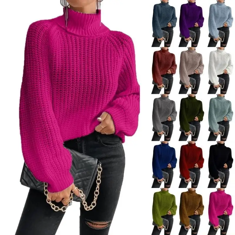 

31BF Winter Turtleneck Sweater Women Fashion Polyester Knit Top Oversized Long Sleeve Design Cable Weaving Casual Loose Fit