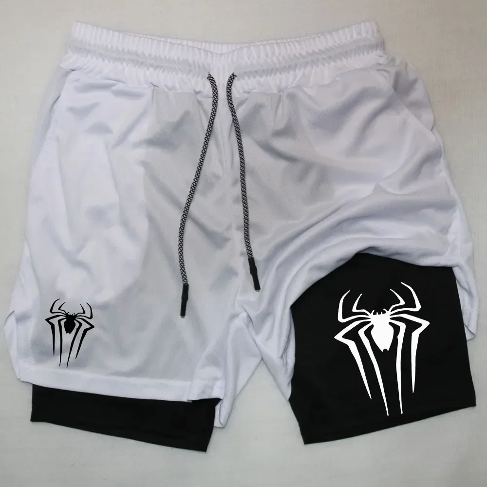 Pantalones cortos deportivos para hombre, shorts de compresión con estampado de araña, informales, para entrenamiento, correr, 2