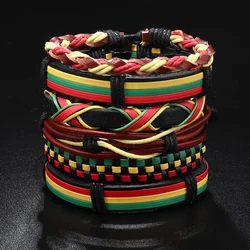 Red yellow green colored leather woven bracelet flag color jewelry