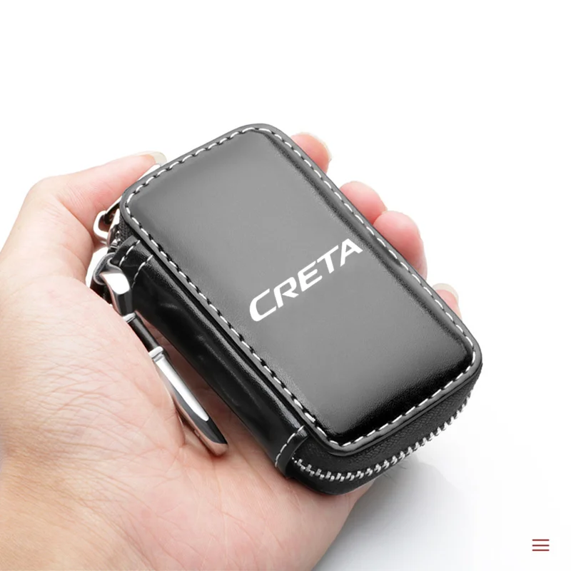 Carbon Filber Car Key Case Cover Genuine Leather Car Keychain Car Key Wallets For Hyundai creta ix25 Auto Accessories