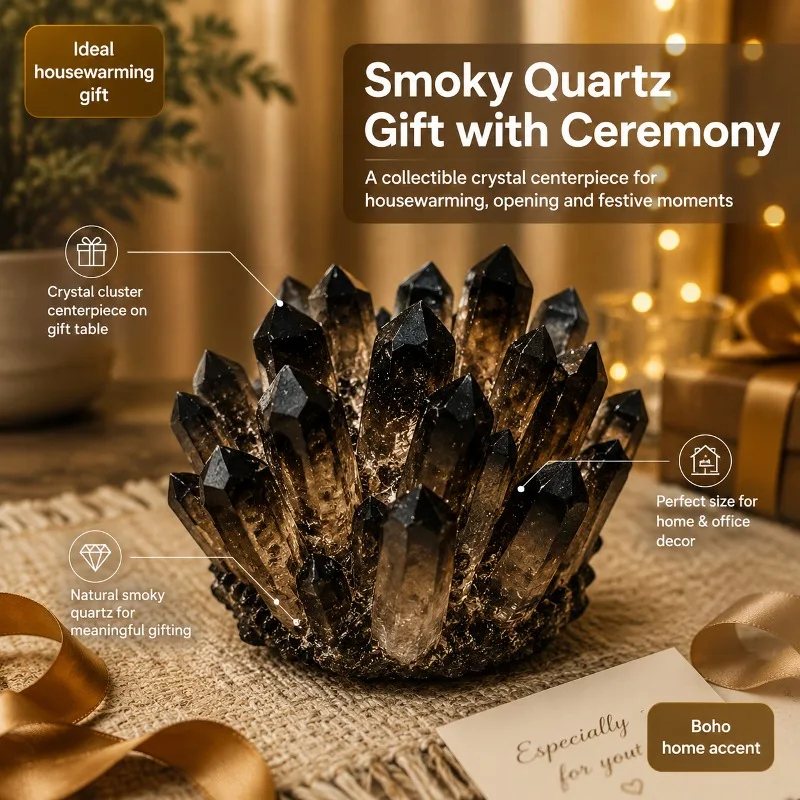 Tea colored crystal flower clusters, original mineral specimens, suitable for home living rooms, bedrooms, offices, desktop bookshelves display decoration, crystal enthusiasts, family and friends collect gifts