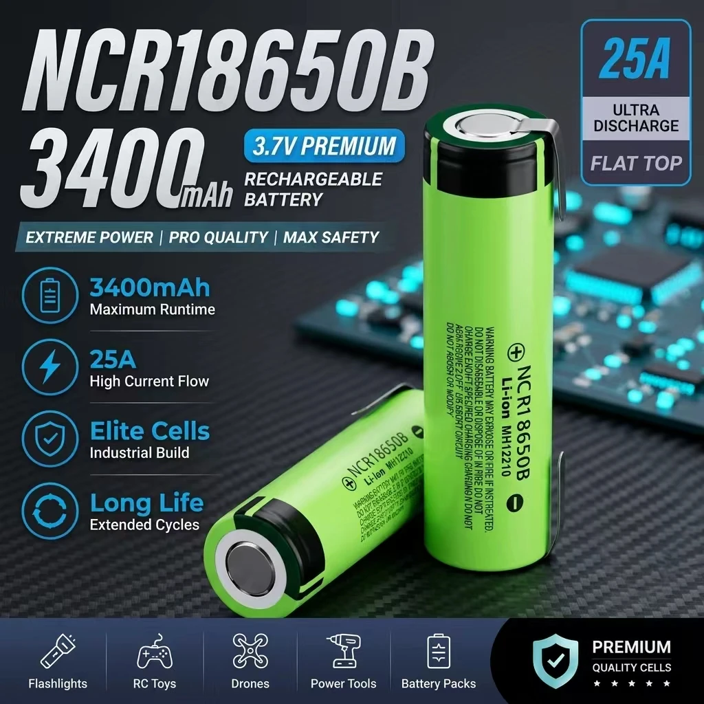 LIDIKALA 34B-N NCR18650B 18650 3,7V 3400/3500mAh Li-Ionen-Akku für wiederaufladbare Schraubendreher, 10-50 Stück optional mit Nickelblech, lange Lebensdauer für E-Bike-DIY-Akkusammelungen