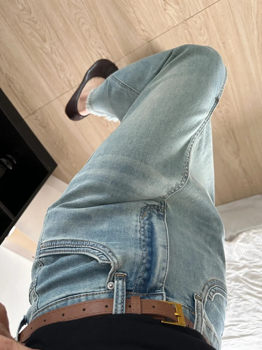 Falda Vaquera Retro Azul de Cintura Alta con Abertura, Falda Midi de Verano 2024 para Mujer, Nueva, Estilo A, Entallada, a la Moda